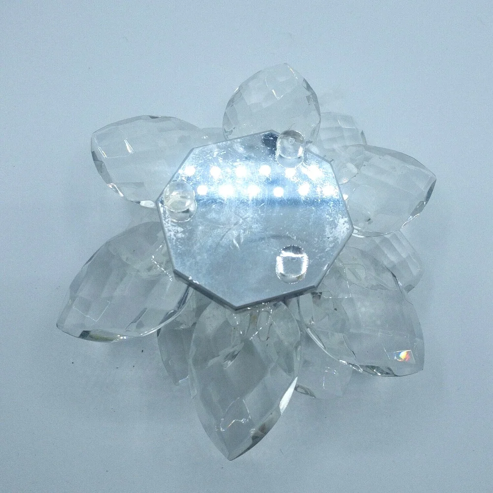 Crystal Lotus Flower Figurine Iridescent Glass Blue Green Decor